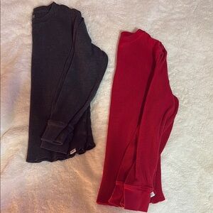 GAP Red and Gray Long Sleeve Tees